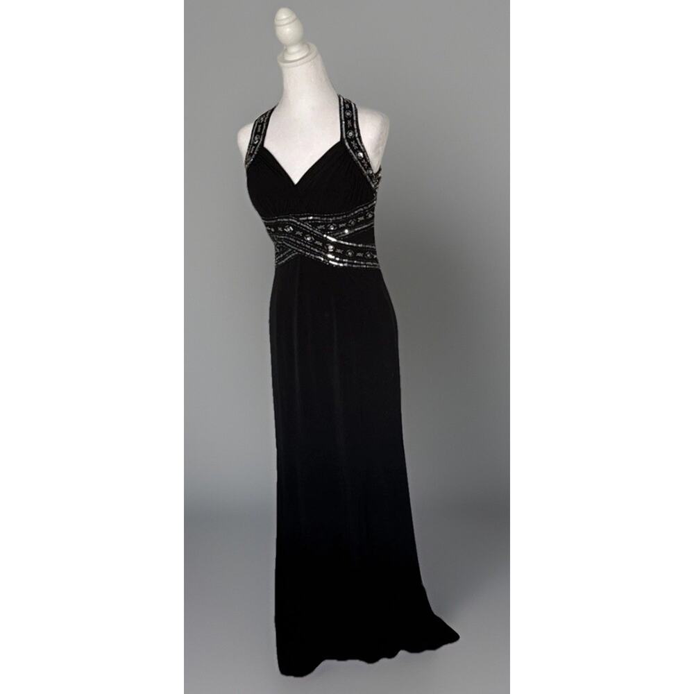 Adrianna Papell Haley Logan Black Beaded Gown Dress Size 5/6 Open Back - Picture 4 of 10
